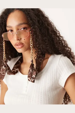 Jeepers Peepers Scarf print bandana sunglasses chain in cream