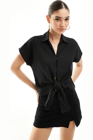 New Look Linen look tie front shirt in