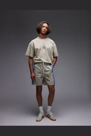 Parlez Copa contrast panel relaxed shorts in beige blue