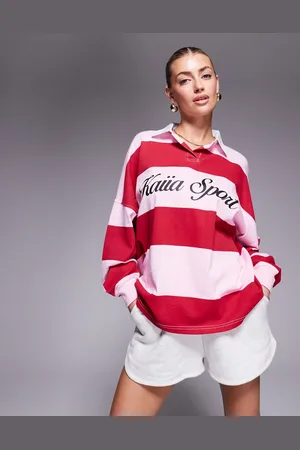 Kaiia Sport oversized rugby shirt in red and pink stripe
