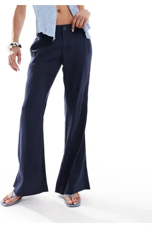 Hollister Low rise linen tailored baggy flare trousers in