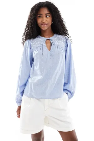 VERO MODA Tie front embroidered blouse in