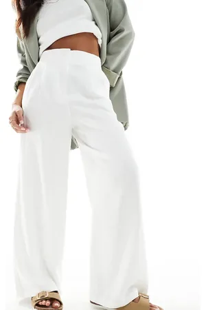 ASOS ASOS DESIGN Petite tailored high waist seam detail wide leg linen trousers in