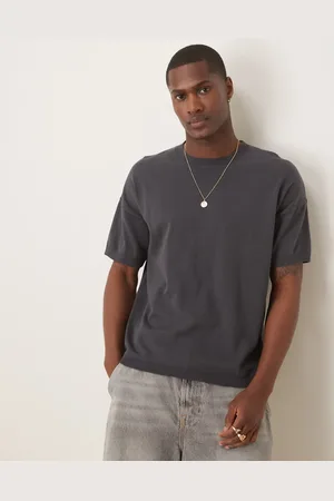 ASOS Relaxed fit midweight knitted cotton t-shirt in charcoal