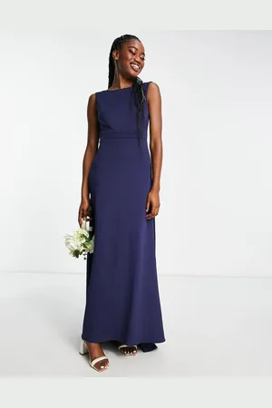 TFNC Bridesmaid bow back maxi dress in navy