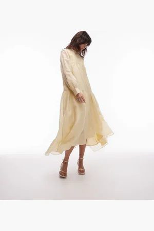 & OTHER STORIES Textured volume maxi dress with lace detail and tiered ruffles in butter yellow
