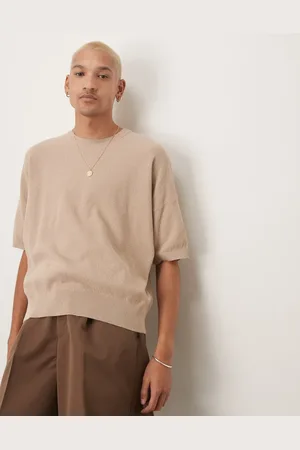 ASOS Oversized fit knitted pique texture tshirt in stone