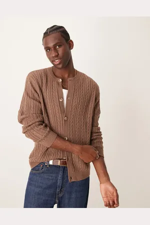 ASOS Cable knitted crew neck cardigan in