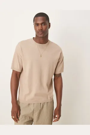 ASOS Relaxed fit midweight knitted cotton t-shirt in stone