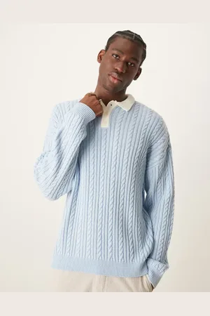 ASOS Relaxed cable knitted rugby polo in