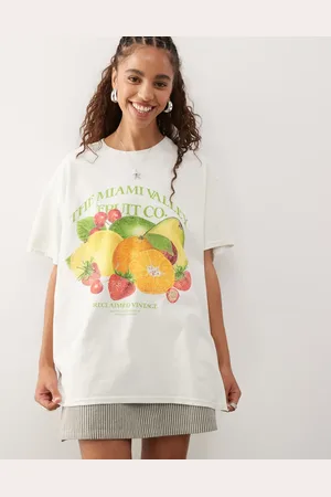 Reclaimed Cotton oversized t-shirt with vintage fruit print in ecru