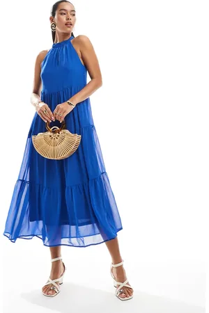 ONLY Halterneck tiered maxi dress in bright