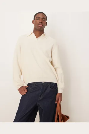 ASOS Oversized ribbed notch neck knitted fit in ecru