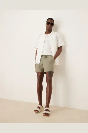 ASOS Slim shorter length linen blend bermuda shorts in khaki