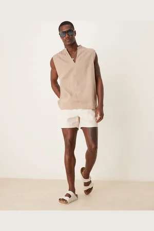ASOS Slim shorter length linen blend bermuda shorts in stone