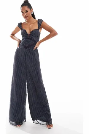 ASOS Lace insert corset detail wide leg jumpsuit in black spot