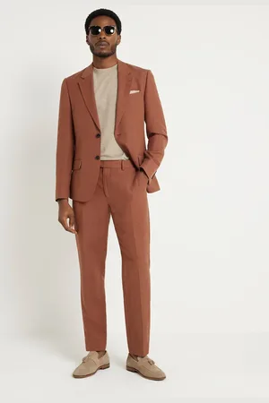 River Island Linen slim suit trouser in rust