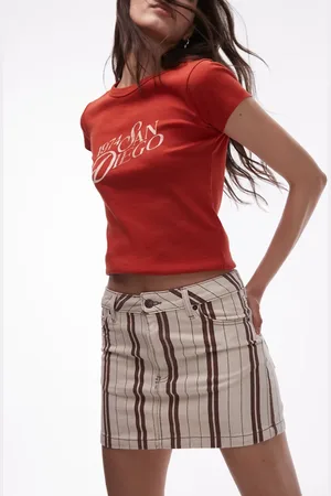 Topshop Denim pelmet mini skirt in burgundy stripe