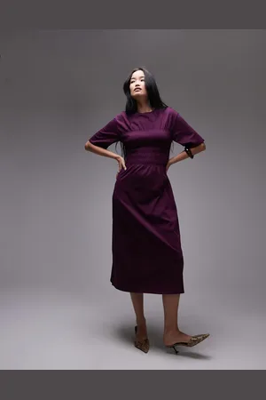 & OTHER STORIES Jersey midaxi dress with ruche corset detail in berry burgundy