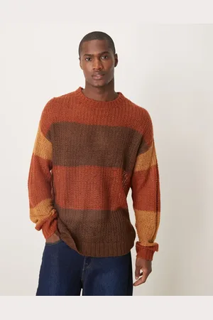 ASOS Relaxed open knitted crew neck jumper in stripe texture