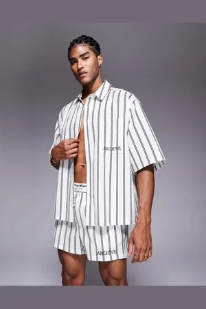 ASOS Co-ord boxy oversized stripe shirt with chest embroidery in white