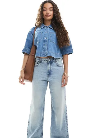 Bershka Baggy wide leg jeans in light wash