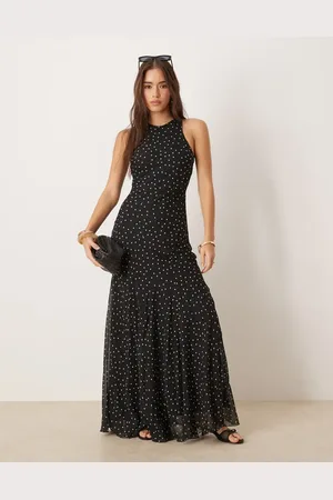 ASOS Racer neck bias maxi dress with godet hem in spot print