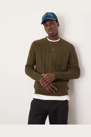 ASOS Heavyweight cable knitted crew neck jumper in khaki