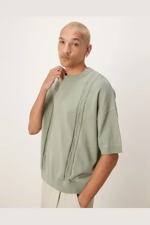 ASOS Oversized fit knitted crew neck t-shirt with embroidery detail in sage