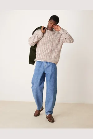 ASOS Relaxed cable knitted jumper in stone