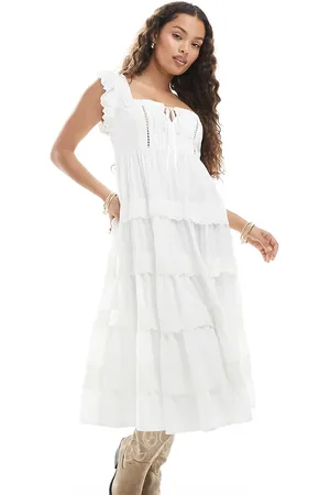 Miss Selfridge Broderie trim baby doll maxi dress in
