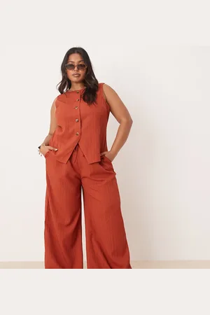 ASOS Curve crinkle palazzo trousers co-ord in rust