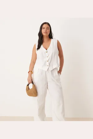 VILA Linen touch tailored wide leg trouser co-ord in