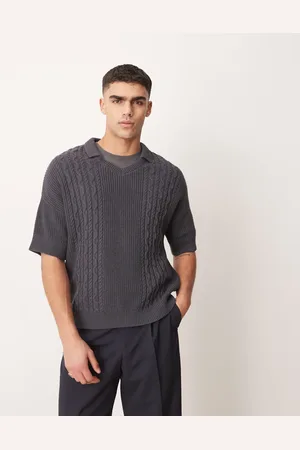 ASOS Relaxed fit cable knitted notch neck polo in