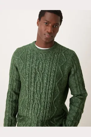 ASOS Heavyweight cable knitted crew neck jumper in dark