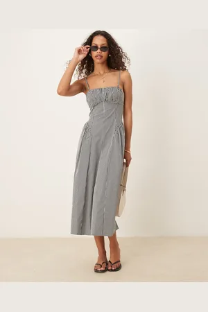 MANGO Adjustable strap midaxi dress with structured bodice in gingham