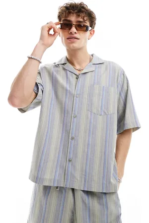 COLLUSION Beach woven revere short sleeve shirt in stripe co-ord