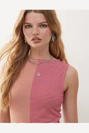Reclaimed Slash neck tank in spliced and orange stripe print