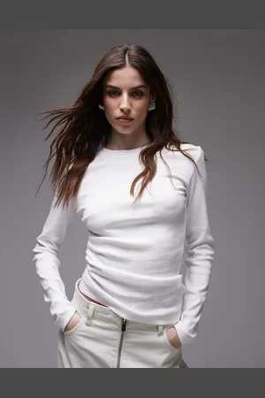 Topshop Hitched side long sleeve tee in ivory