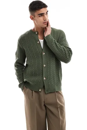 ASOS Cable knitted crew neck cardigan in