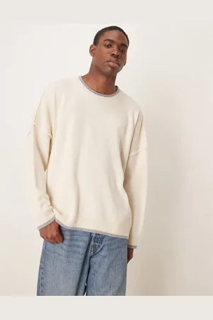 ASOS Super oversized exposed seams knitted fit jumper in beige with grey tipping