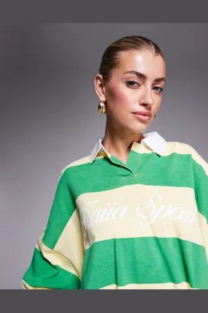 Kaiia Sport oversized rugby shirt in green and yellow stripe