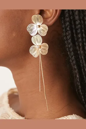 ASOS Stud wire floral earrings with chain drop tassel in tone