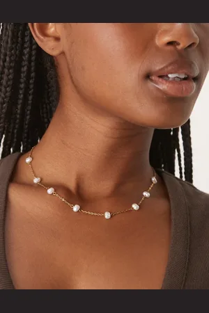 ASOS Waterproof stainless steel necklace with pearl dot-dash chain in tone