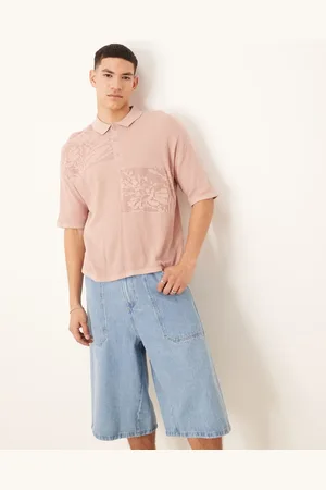 ASOS Relaxed fit knitted polo with floral patchwork pattern in dusty