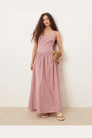 Glamorous Square neck drop waist midaxi dress in white stripe