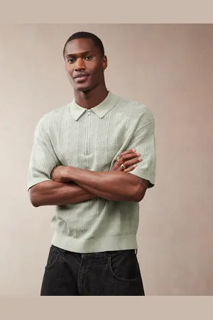 ASOS Relaxed fit textured quarter zip polo in sage