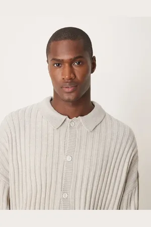 ASOS Oversized ribbed knitted cardigan with collar in oatmeal marl