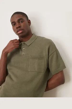 ASOS Relaxed knitted midweight cotton polo with chest pocket in khaki
