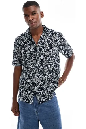Only & Sons Revere collar shirt with tile paisley print in navy